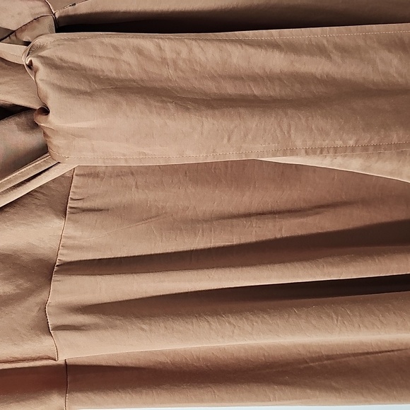 Express Mocha Satiny Slip Dress w Faux Wrap Front Spaghetti Straps Fit & Flare - Picture 5 of 12